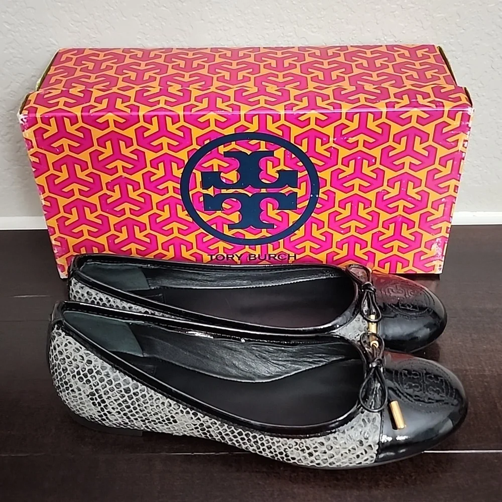 Tory Burch Verbena-Tribal Pitone Snake Skin Classic Ballet Flats Size 7.5M